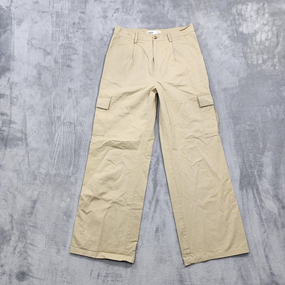 Elodie Pants Womens M Beige Cargo Pleated Relaxed Twill Pockets Casual Spring